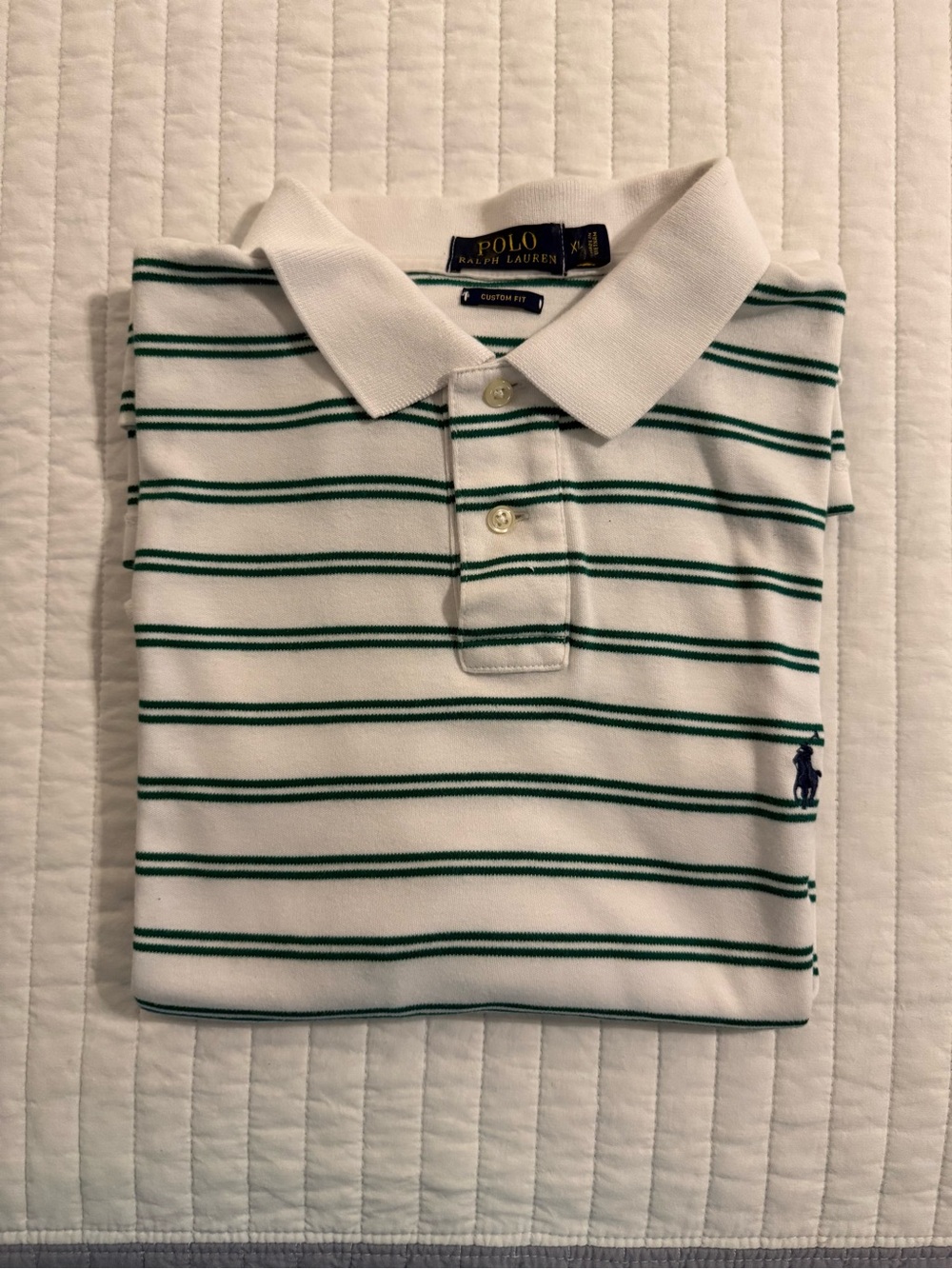 XL Polo Ralph Lauren White Polo with Green Stripes